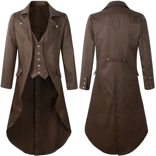 Chaqueta steampunk para hombre, abrigo renacentista, marrón, gótico, medieval, Halloween, frack, disfraz de hombre, chaquetas, traje vintage victoriano, gabardina, carnaval, marrón, XXXL
