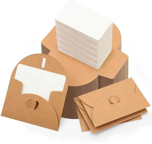 Omtofo 100 Sobre De Papel Kraft 100 Tarjetas Regalo En Blanco, Mini Sobres Con Cierre De Corazón, Sobres Regalo Para Diy Graffiti, Navidad, Acción De Gracias, Invitaciones(10× 7)