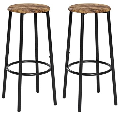 Apetaccat Barhocker Set von 2, Rustikale braune Runde industrielle Counter Hocker mit Fußstütze, Einstellbare Füße, Küche, Party mit einfacher Montage