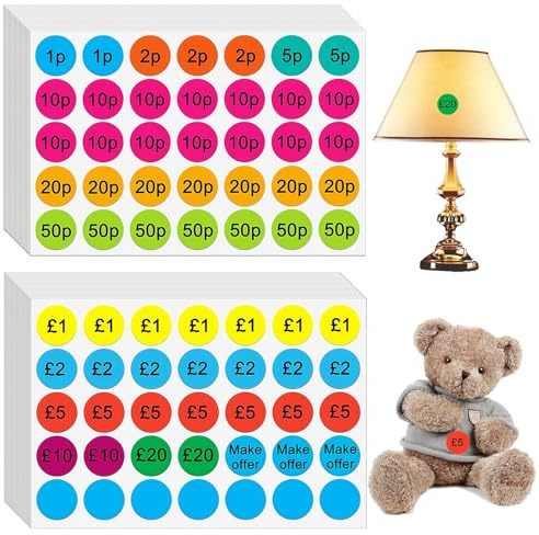 Wonninek 40Sheets Removable Price Stickers – 1p-£20 Pricing Sheets for Garage Sale | Pre-Printed Pricing Labels| Waterproof, No-Residue Tags for Retail, Flea Markets & Organising