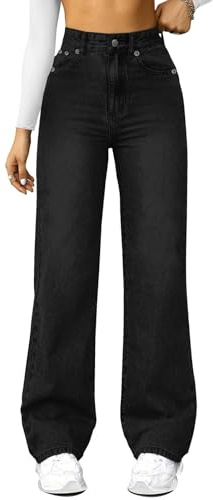Générique Jean Femme Tailleurs Large Souple Taille Elastique Pantalon Femme Taille Elastique Haute Ample Droit Coton Lin Detente Vêtements Mes Commandes Passées Noir S