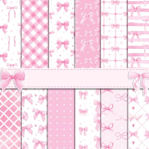 Scrapbooking papper, 24 ark dubbelsidigt dekorpapper, 12 mönster pysselpapper med mönster, decoupage motivpapper för fotoalbum, anteckningsbok och dagbok, gör-det-själv-dekoration (rosa rosett, 30 x