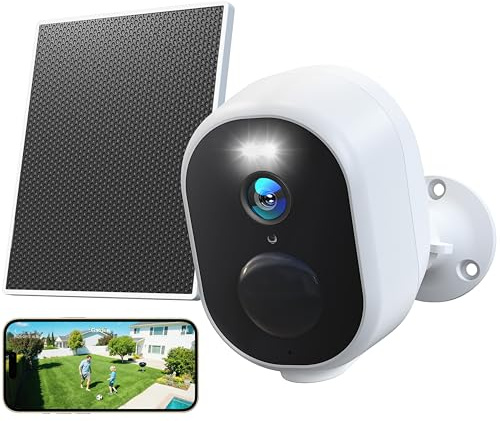 GNCC 2K 4MP Camera Surveillance WiFi Exterieure sans Fil 2.4G/5G Hz, Camera Exterieur sans Fil Solaire, Vision Nocturne Couleur, PIR Détection, Audio Bidirectionnel, Alarme, IP65, Compatible Alexa