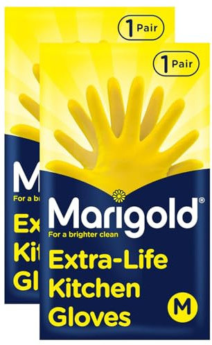 Marigold Extra-Life Kitchen Gloves Medium 2 Pairs - Triple Layered Roll Top Cuffs Cotton Lined Durable Household Gloves Perfect for Washing Dishes Cleaning Windows & Household Tasks