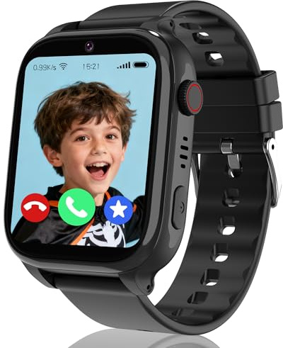 Montre Connectée Enfant 4G, Montre Connectée Garcon avec GPS+WIFI Localisation, Appel SOS, Chat Vidéo/Vocal, Mode Classe, Contacts, Réveil, Jeux, IP68 Montre GPS Enfant Cadeau d'anniversaire de Noël