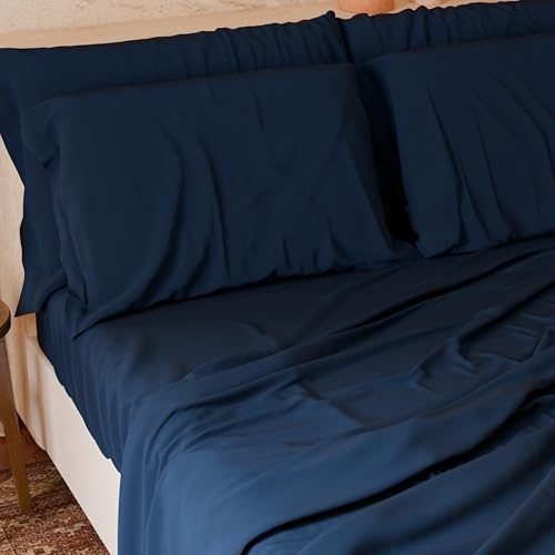 PETTI Artigiani Italiani - Set Lenzuola Matrimoniali Maxi 4 Pezzi, Morbide e Traspiranti, Completo Letto con Lenzuolo Sopra, Lenzuolo Sotto con Angoli Elasticizzati e 2 Federe Lenzuola Blu Marino