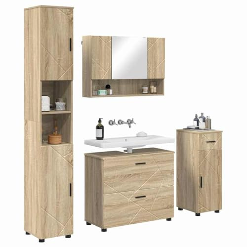 vidaXL Set da Bagno : Mobili in Legno ingegnerizzato, salvaspazio, Moderno, per Tenere Tutto in Ordine con armadietto e Specchio.