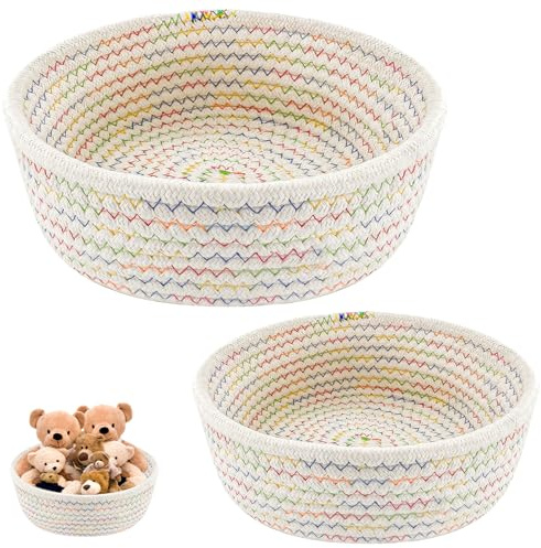 Jerhyun 2 Pièce Paniers de Rangement Tressés, Panier en Corde de Coton Tressée Convient Décoration Rangement Dans Chambres, Salons, Bureaux (Blanc)