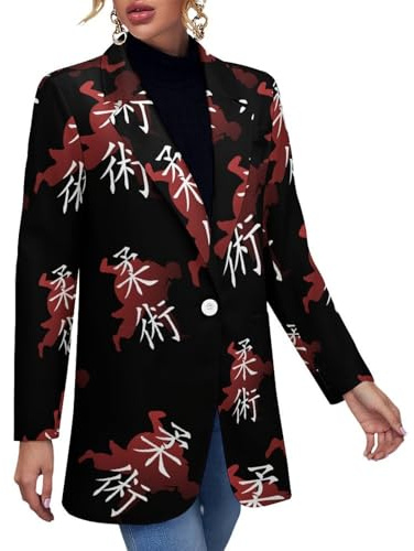 Jiu Jitsu Judo Blazer for Women Casual Long Sleeve Open Front Lapel Suit Jacket Business Coat