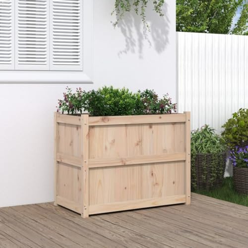 HETFTJN Jardinière surélevée en pin massif 90 x 50 x 70 cm, grande jardinière en bois pour jardin, terrasse et balcon, design moderne et robuste, pour parterre d'herbes aromatiques, parterre de fleurs