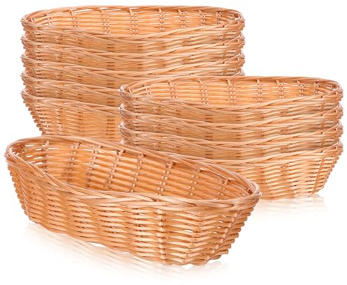 ASAKKURA Set 10 Cestini per Pane Intrecciati in Rattan Plastica, Cestini Piccoli per Servire Pane e Frutta, Leggeri e Traspiranti per Casa, Ristorante e Bar, Cesti per Riutilizzabile