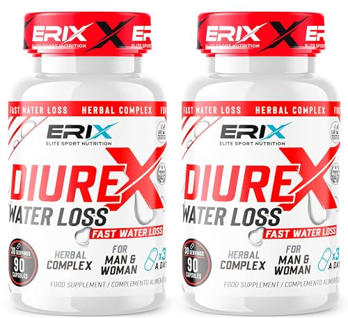 ERIX Nutrición Water Loss [Pack de 2] - Diurético Natural de Alta Potencia - Elimina Retención de Líquidos y Define - 13 Extractos Vegetales + L-Tirosina - 180 Cápsulas