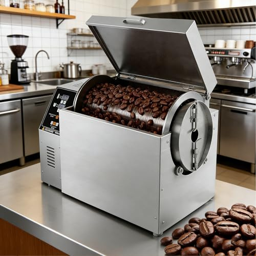 Elektrisk kafferostare 1800W/2500w elektrisk rostmaskin i rostfritt stål för nötter med timer/kontrollerbar termostat, avtagbar innertrumma för enkel rengöring, wokad hel (5)