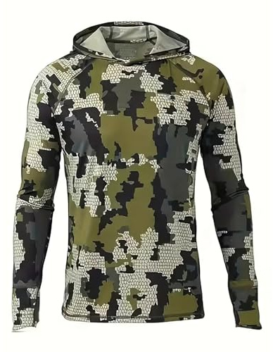 Generisch Chemise à capuche pour homme avec impression pour sports de plein air, loisirs, manches longues, chemise de pêcheur avec boutonnière, haut respirant pour le printemps, polyvalent à combiner