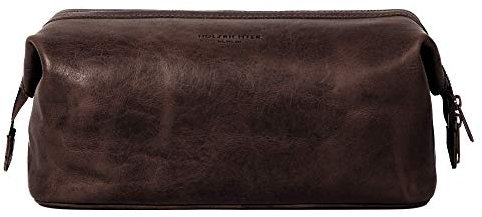 HOLZRICHTER Berlin - Große Kulturtasche aus Leder für Damen & Herren (No-5-2), Kulturbeutel 20x29x16cm, Echtleder Kosmetiktasche, Dunkelbraun