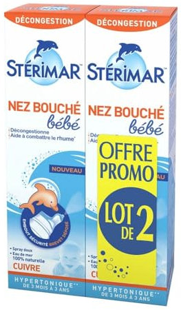 Sterimar Spray Doux Hygiène du nez Bouché Bébé Dès 3 Mois 2x100ml