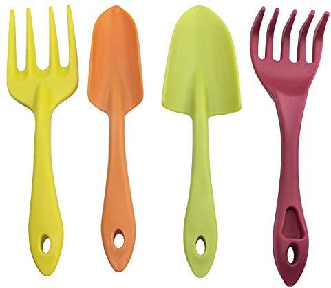 AERZETIX - C49960 - Lot de 4 Outils de Jardinage truelle/transplantoir/râteau/Fourchette à désherber 190-210mm - Ensemble de Jardinage à Creuser - Outil de rempotage/désherbage/repiquage