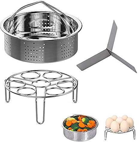 Dampfgarer Rack Set, 3 Stück Schnellkochtopf-Zubehör, inklusive Edelstahl-Dampfkorb, Eier-Dämpfer-Rack, Teiler-Dämpfer-Rack, für 5,6,8qt 4/5/6 Liter Instant Pot Schnellkochtopf