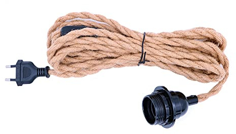 WANGCL DIY 4,5 m vintage taklampa lampa sladd hängande lampa kit med tvinnat hamparep brytare kontakt i tyg lampa sladd uttag set E26 E27 belysning fixturkabel för bondgård kök