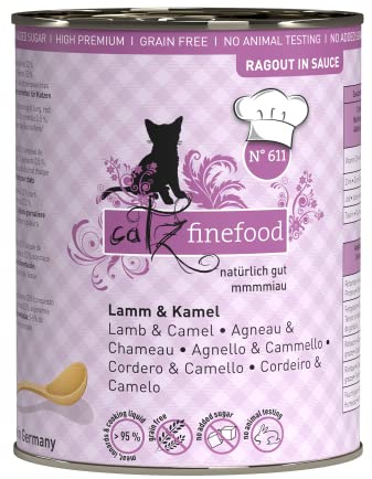 catz finefood Ragout N° 611 - Nourriture Humide pour Chat - Agneau & Chameau - Nourriture Fine pour Chats en Sauce sans céréales ni Sucre à Haute teneur en Viande - Boîte de 6 x 380 g