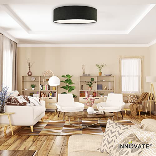 INNOVATE Textil Deckenleuchte Ø40cm E27 | Lampenschirm Grau | 10cm hohe Stoffschirm Lampe rund | Ceiling light | Stoff Deckenlampe Schlafzimmer | LED Deckenleuchte Wohnzimmer | (exkl. E27 LEDs)