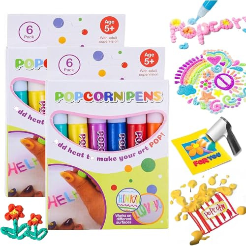 GIVOKE 12PCS Magic Popcorn Pen, DIY Bubble Popcorn Drawing Pens, 3D Puffy Embellish Decorate Graffiti Stationery for Greeting Birthday Cards Kids Christmas (English version)