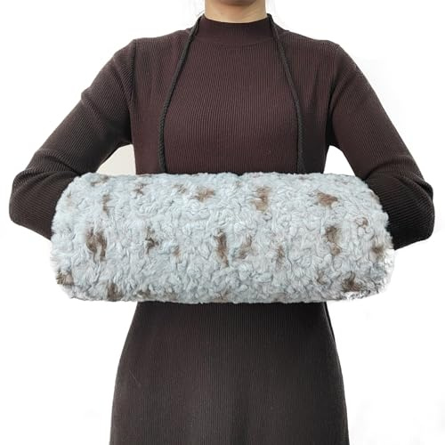 SwirlColor Handmuff, grå med fläckar mjuk fuskpäls handmuff med rem väska praktisk hand varm muff för kvinnor män, med genomskinlig krok, GRÅ, En storlek