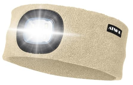 ATNKE LED-upplyst pannband, USB-laddningsbar löparhatt ultraljus 4 LED vattentät lampa pannlampa hög stretch fukttransporterande flerfärgad/beige