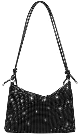 Jiusely Bling Evening Handbag, Sparkly Rhinestone Clutch Purse, Crossbody Bag For Women, Diamante Party Bag (Black)