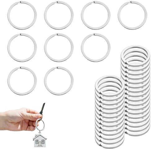 IUKUNNE 100 Stück Flache Schlüsselringe, Edelstahl, Klassisch, Schlüsselanhänger