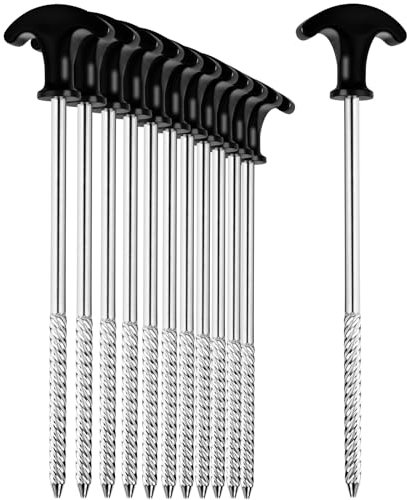 flintronic 12x Zelt-Heringe Aus Stahl, Stabile & Sturmsichere Erdnagel für Camping, Schraubheringe Lange Heringe 21cm, Robuste Erdnägel mit Gewinde, mit T-Griff