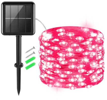 Gcstnn Outdoor Solar Lights, 5M 50 LED Fairy Lights, Copper Wire 8 Modes Waterproof Solar String Lights for Garden, Christmas Tree, Yard, Bedroom, Gate Indoor/Outside Decorations(Pink)