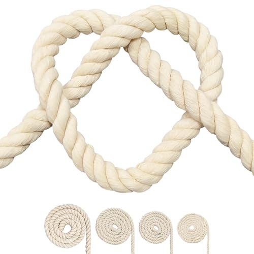 Cotton Rope, Black Cotton Cord, 3 Strand Twisted Macrame Cord (Beige, 10mm x 32 Feet)