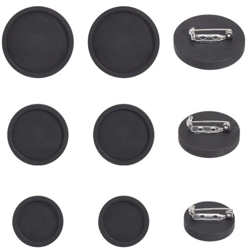 SUNNYCLUE 24 pièce de 3 tailles de Base de Broches en Bois pour Cabochons Vierges en Vrac Plateau Rond en Bois Naturel Noir de Base Paramètres de Cabochons de Broche à Revers avec Épingles de Sûreté e