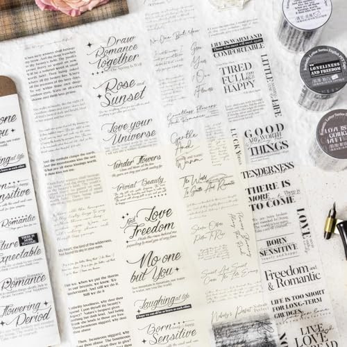Arpaper Scrapbooking tillbehörsset, 6 rullar PET engelska karaktärer aesthetic Washi Tape Stickers Decorative för journal, bullet journal, tillbehör, fotoalbum, gör-det-själv-hantverk (romantisk
