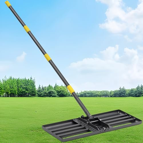 Lawn Leveling Rake - Heavy Duty 30 x 10 Lawn Leveler,Anti-Flip Edge, Adjustable 5FT Handle, Folding Plate for Yard, Soil, Sand, Topsoil Spreader - Garden Ground Top Dressing,Landscaping Tool