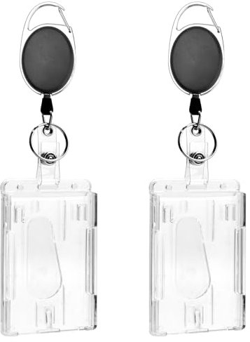 2 Stück Ausweishülle mit Clip, Kartenhülle Hartplastik Busfahrkarten Hülle Schüler ID Card Holder, Kartenhalter Ausweishülle Hartplastik Dienstausweis Hülle, Vertikal Badge Holder für Büro Schulbedarf
