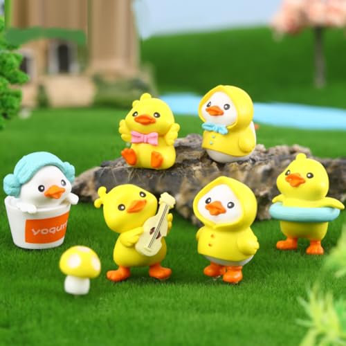 FOLANDO Funny Duck Figure Set, 6 Pcs Mini Ducks Figurines Ornaments Duckstatue Garten Decoration Yellow Duckling Sculpture Animal Figures Micro Landscape Decor Desk Office Car Decoration (6 Pcs Duck)