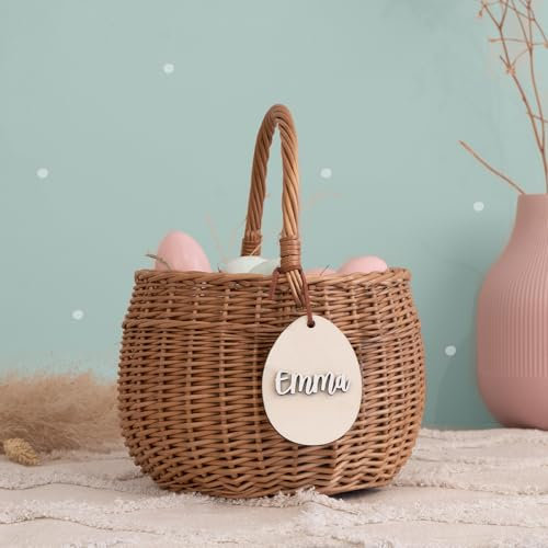 Personalisiertes Osterkörbchen – Weidenkörbchen für Kinder & Babys – Mit süßem Tier-Design – Ostereiersuche & Ostergeschenke - Flechtkorb - hello mini (Ei, Ø10cm)