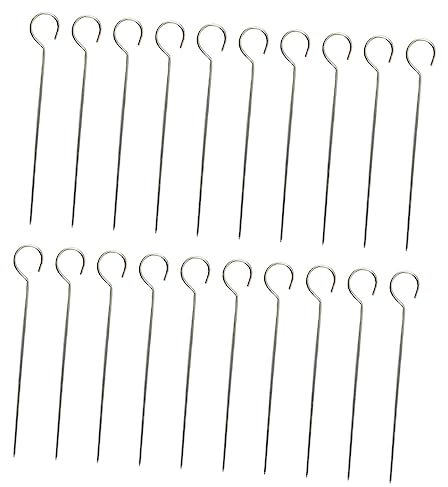 HEMOTON 20 Pezzi Ago in acciaio ad ago d'oca riutilizzabile barbecue carne spiedo bastoni Strumento per grigliare spiedini alla griglia Acciaio inossidabile Silver