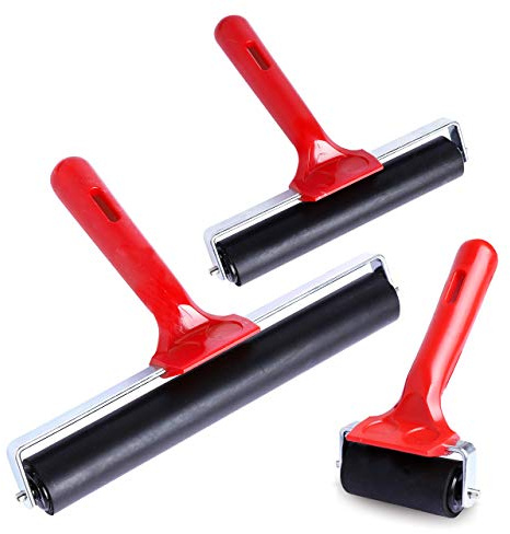 Rubber Brayer Rollers, Vinyl Rubber Roller, Ink Painting Brayer, Glue Roller Tool for Printmaking, Ink Paint Block Stamping Brayers, Stamping Application(2.4”, 5.9”, 7.9”)3 Pack (Red)