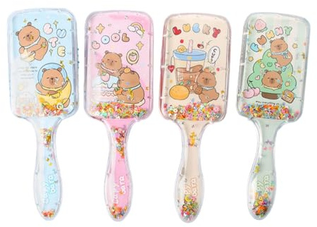 FASHION YO Princess mermaid Hair Brush,Paddle Hairbrush for Girls Kids,Easily Glide Through Knots No Pull Glitter Bristle Tangle Brushes Sequin airbag comb Gift (Capybara)