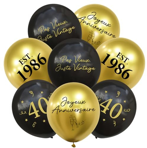 Ballon Décoration Anniversaire 40 Ans, Kit 24pcs Ballons Noir et Or, Joyeux Anniversaire Déco pour Fête D'anniversaire 40 Ans Homme Femme 1986, Happy Birthday Deco