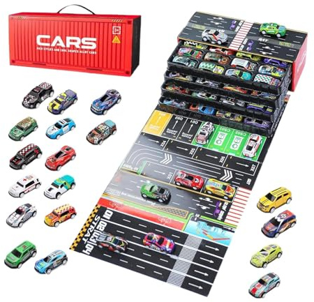 SVCEQZE Coches De Juguete De Retroceso | 48 Piezas Vehículos con Garaje Integrado - Juguetes De Coches De Fundido con Retroceso,para Navidad, Cumpleaños, Fiesta Escolar, Actividades