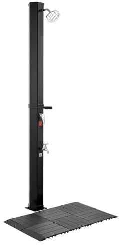 VEVOR Garden Solar Dusch 35 L Solar Utomhus Dusch med Justerbart Duschhuvud, Plastmatta, Varmt och Kallt Vattenkran, för Pool Strand Camping, Höjd 195 cm, Svart