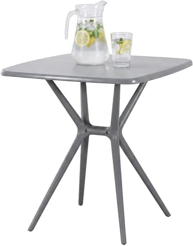 CLP Mesa de Jardin Becky Cuadrada 72x72 cm, Estable y Resistente a la Intemperie, Mesa Bistro para Balcon de Polipropileno UV Color:Gris