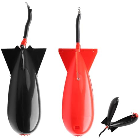 Snugcore Cage à Appâts Carpe Forme Fusée 2 Pièces, Lanceur de Pellets Spod pour Nourriture Flottante, Rocket Feeder Noir Rouge pour Pêche en Eau Douce