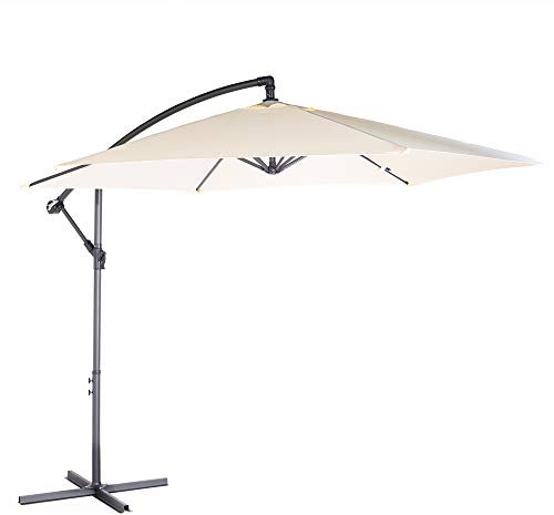 VonHaus Banana Parasol 3M – Cantilever Hanging Parasol Umbrella for Outdoor, Garden, Patio – Sun Shade Canopy with Hand Crank, Tilt & Rotate Function, UV30+ Protection, Air Vent, Steel Frame – Ivory