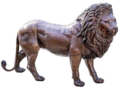 IDYL Bronze-Skulptur Löwe | 26x12x42 cm | Katzen Tierfigur als Bronze-Figur | Gartenskulptur oder Wohnbereich-Dekoration | Handgefertigte Kunst | Wetterfest | AN0600BR-B