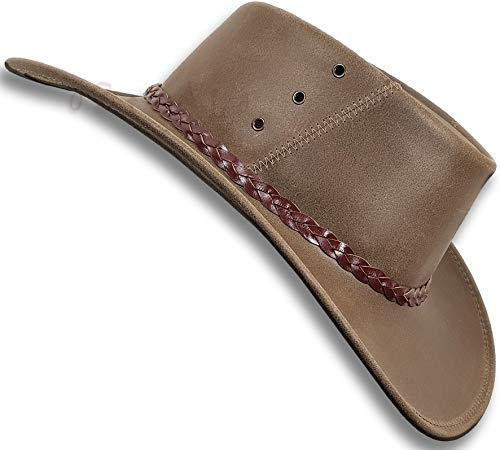 Oztrala Sombrero de Cuero de Canguro engrasado, Vaquero Outback, Jacaru Australiano Mildura HLK2, Caqui, 7 3/8